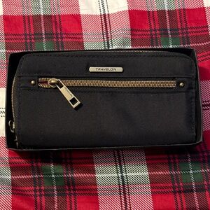 Travelon Black Travel Long Wallet with Zipper